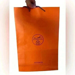 Hermes Reusable Paper Shopping Bag Orange see pictures for dimensions. Used